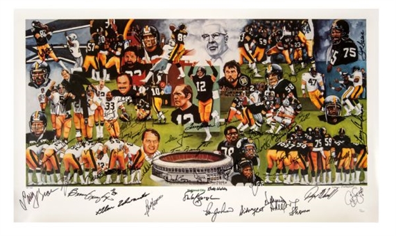 1970s Pittsburgh Steelers Dynasty Group Signed Lithograph (51 Signatures)